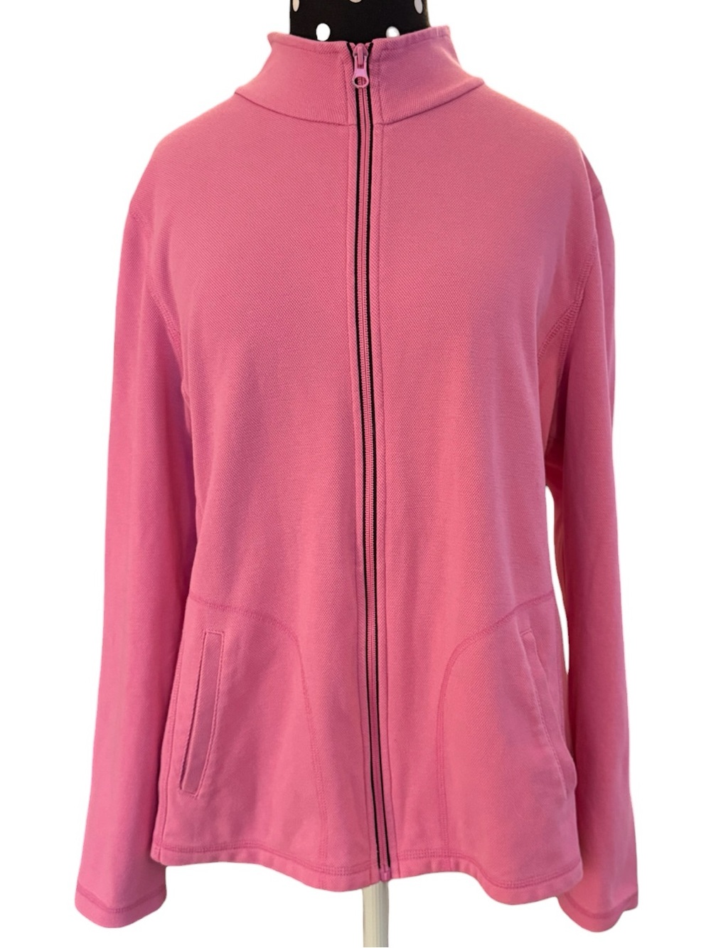 T by Talbots Pink Textured Knit Zip Jacket Golf Tennis Athleisure Large
